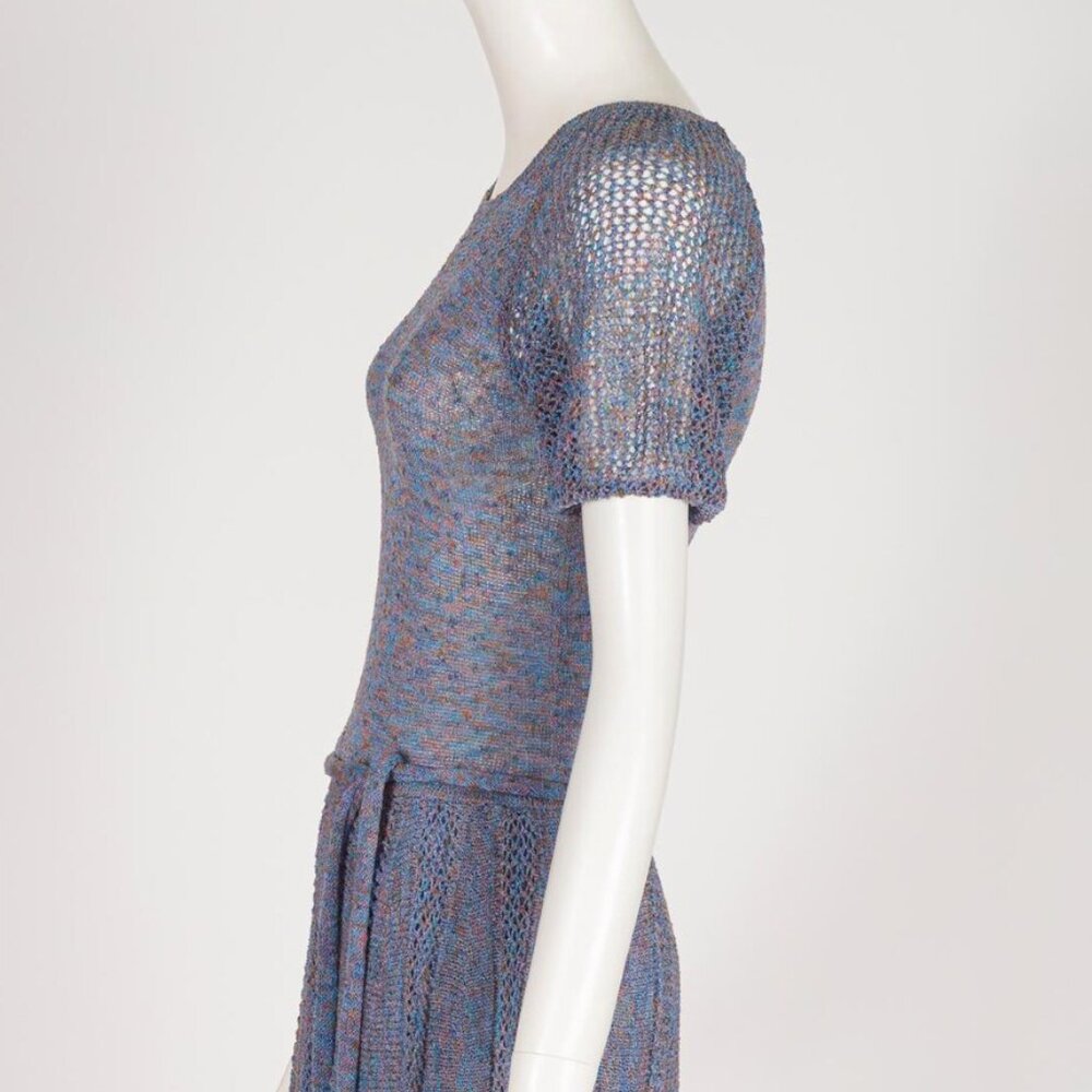 1970s Vintage "Ten Points" British Boutique Puff Sleeve Belted Knit Dress Sz XS - Picture 4 of 6